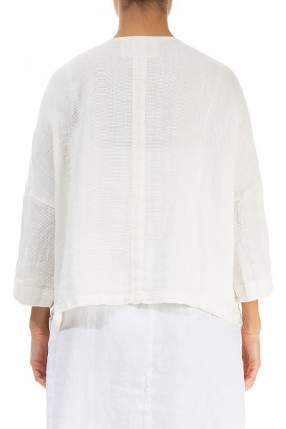 Boxy Off White Textured Linen Jacket Blouse 2