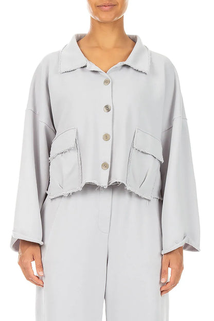 Veste boxy en coton French Terry gris perle
