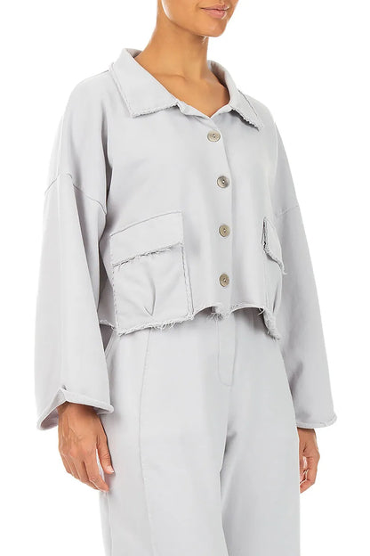 Veste boxy en coton French Terry gris perle