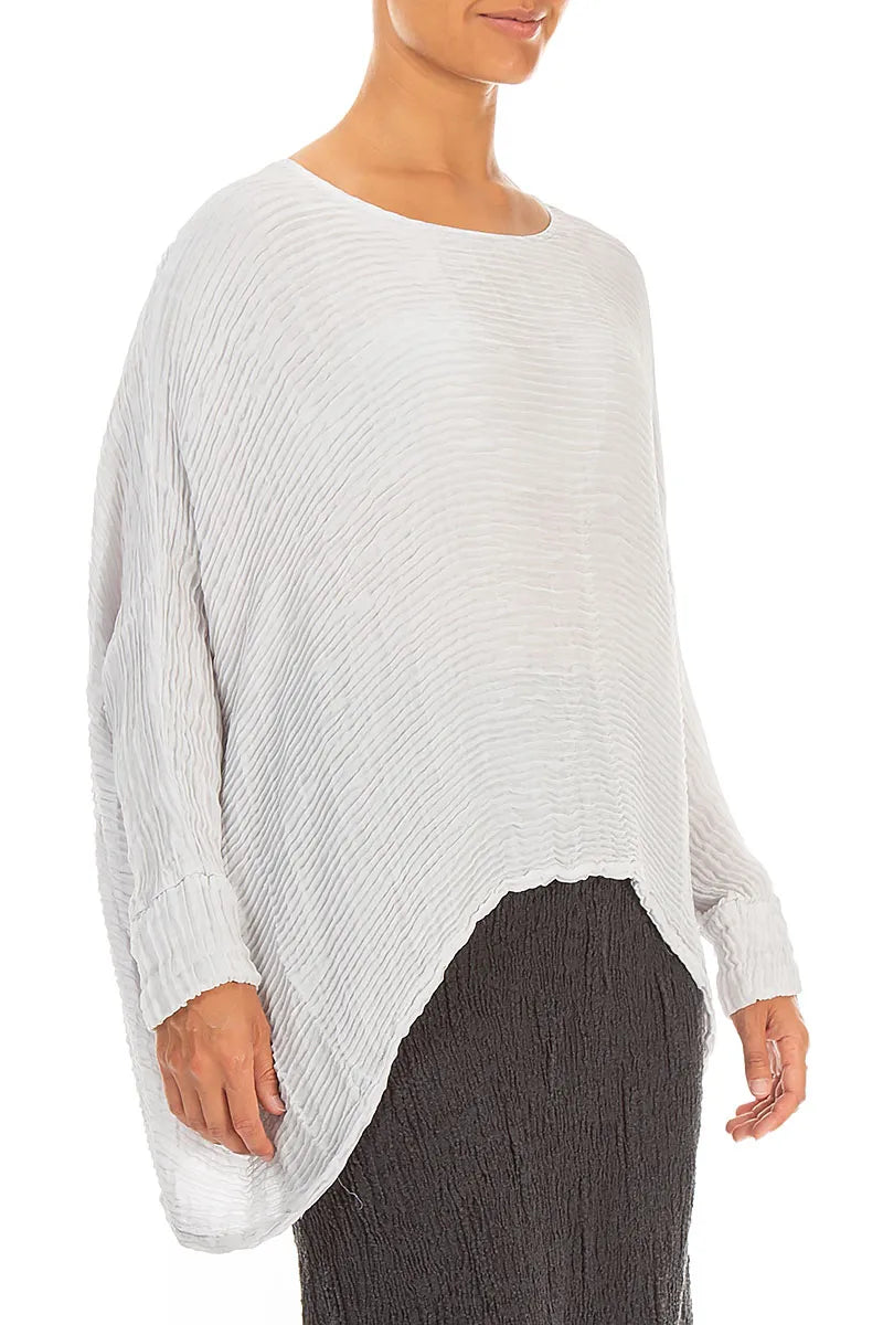Boxy Pearl Grey Plissé Silk Blouse 3