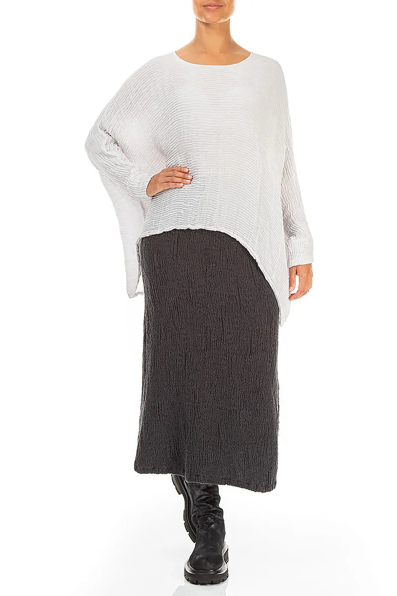 Boxy Pearl Grey Plissé Silk Blouse 4