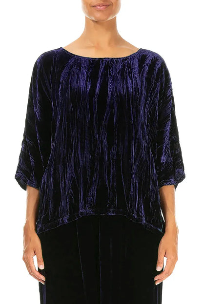 Boxy Royal Purple Crumpled Silk Velvet Blouse 1