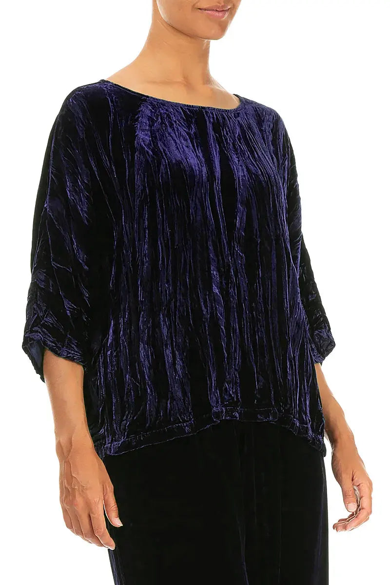 Boxy Royal Purple Crumpled Silk Velvet Blouse 3