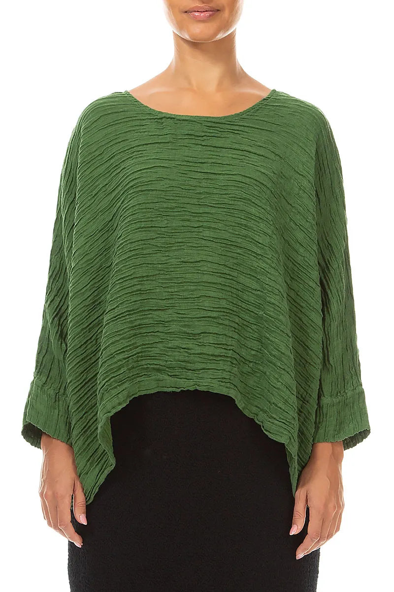 Boxy Shamrock Green Crinkled Silk Blouse 1