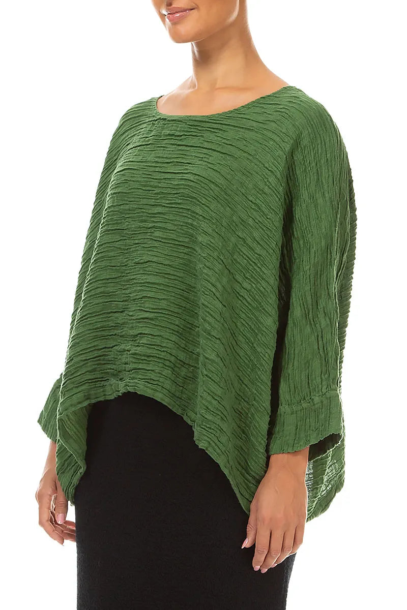 Boxy Shamrock Green Crinkled Silk Blouse 3