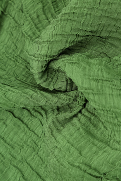 Boxy Shamrock Green Crinkled Silk Linen Blouse