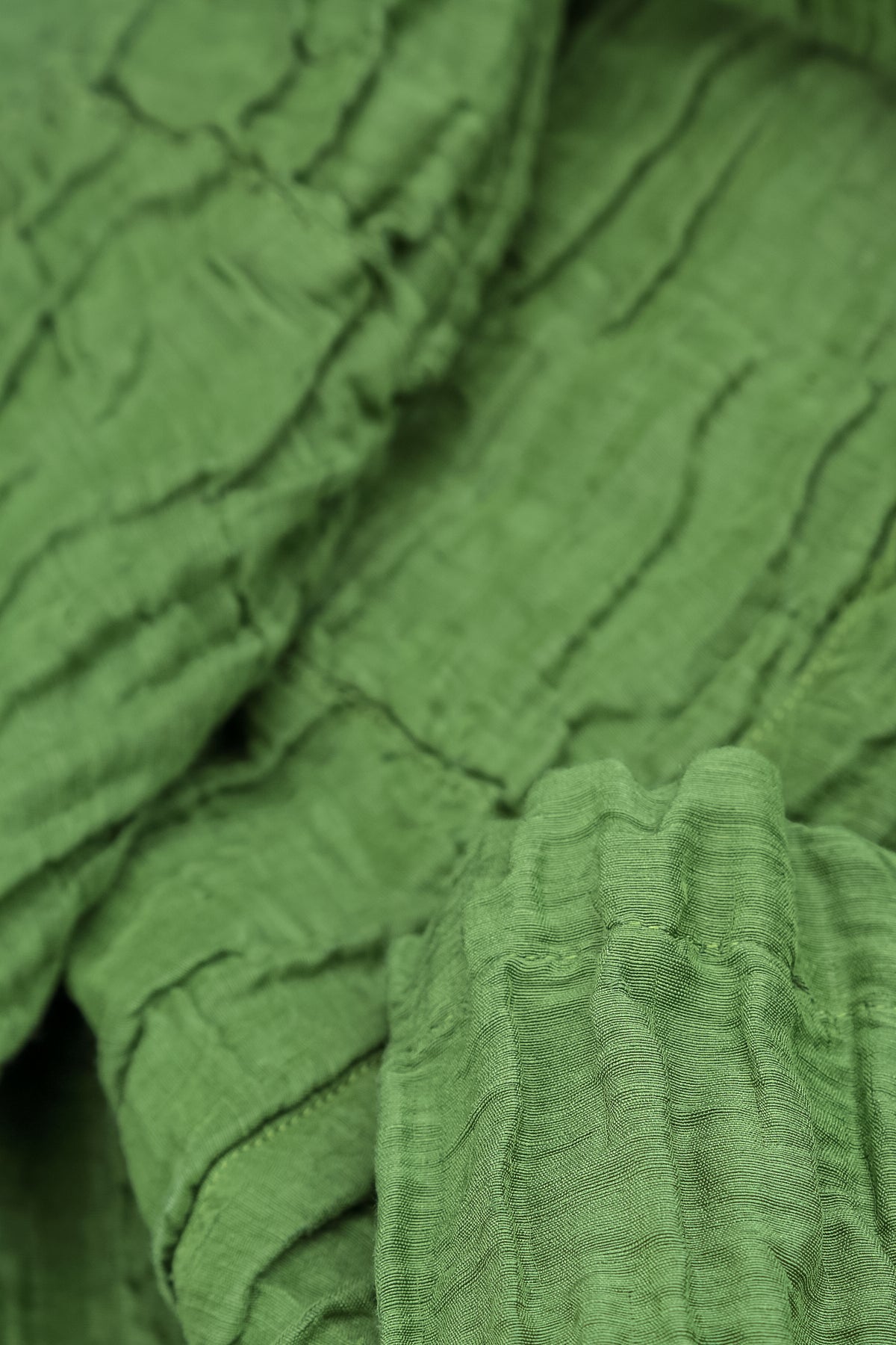Boxy Shamrock Green Crinkled Silk Linen Blouse