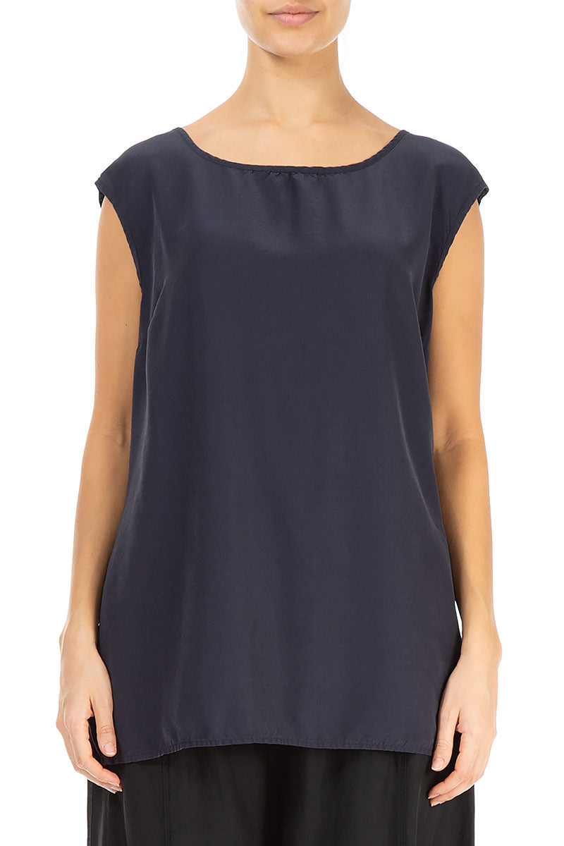 Boxy Slate Blue Silk Bamboo Blouse 1
