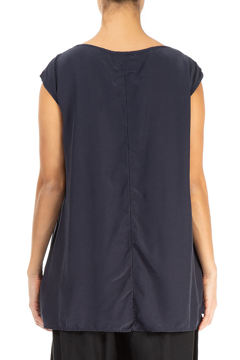 Boxy Slate Blue Silk Bamboo Blouse 2