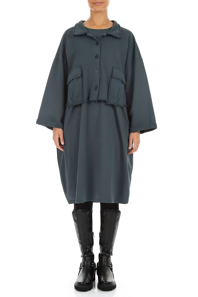 Boxy Slate French Terry Cotton Jacket 4