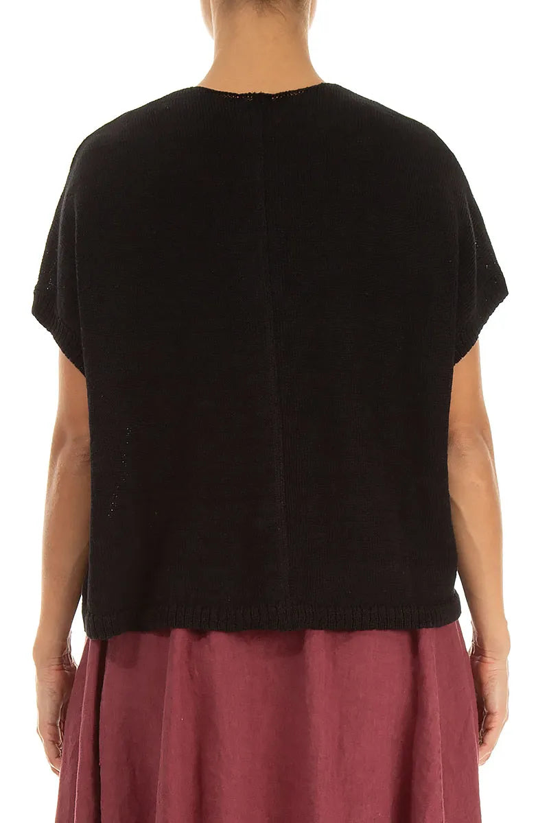 Boxy V-Neck Black Linen Vest 2