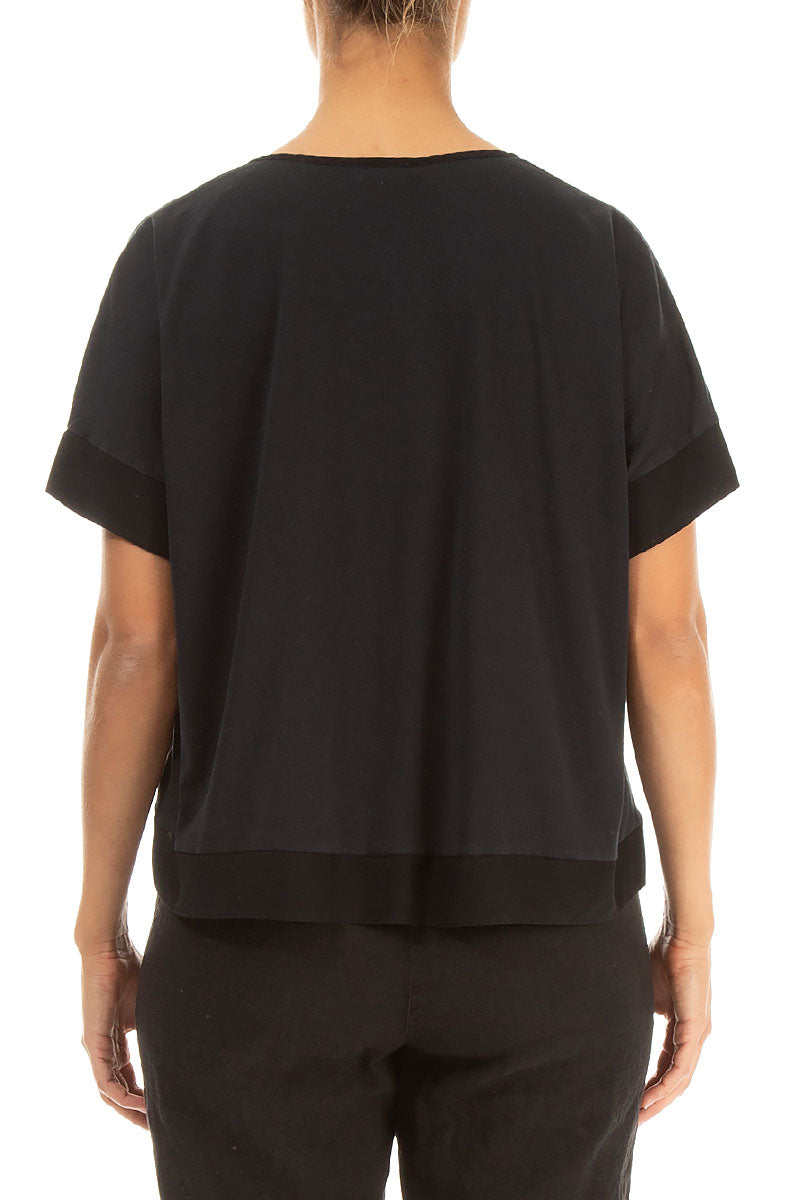 Boxy V-Neck Black Silk Cotton Blouse 2