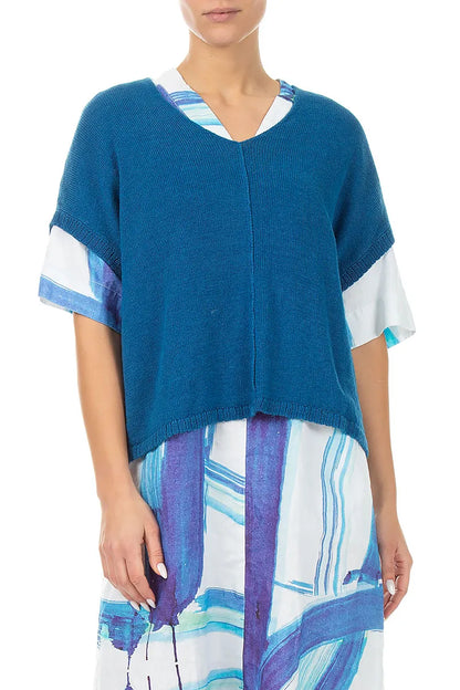 Boxy V-Neck Cobalt Blue Linen Vest