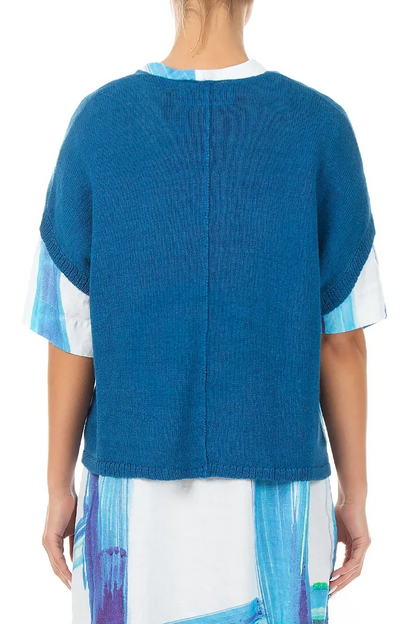 Boxy V-Neck Cobalt Blue Linen Vest