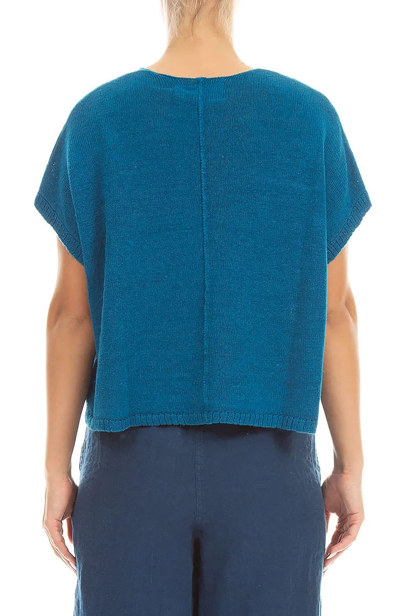 Boxy V-Neck Cobalt Blue Linen Vest 2
