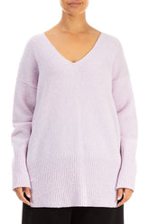 Boxy V-Neck Light Pink Wool Sweater 1