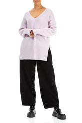 Boxy V-Neck Light Pink Wool Sweater 4