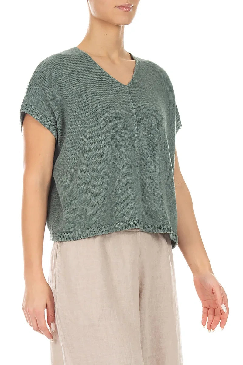 Boxy V-Neck Sage Linen Vest 3