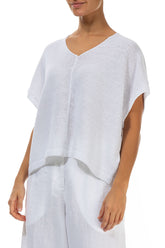 Boxy V-Neck White Linen Vest 3