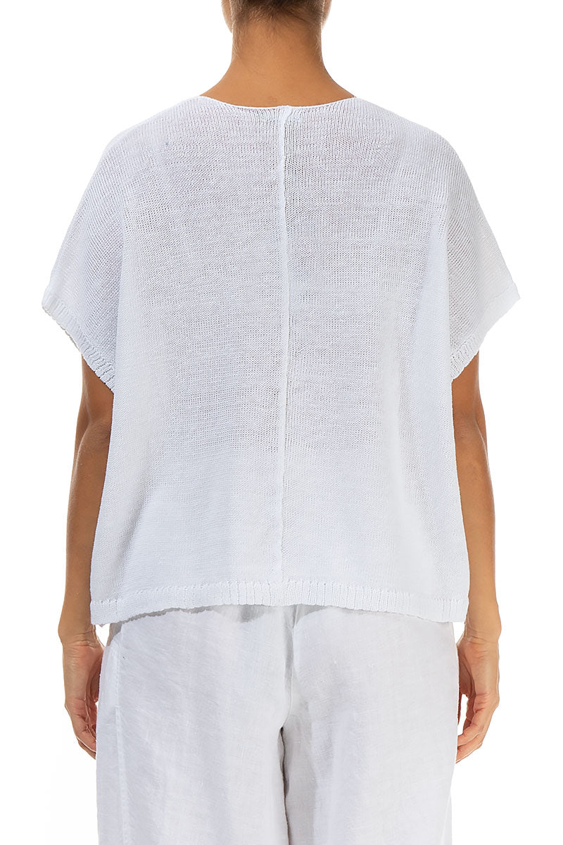 Boxy V-Neck White Linen Vest 2