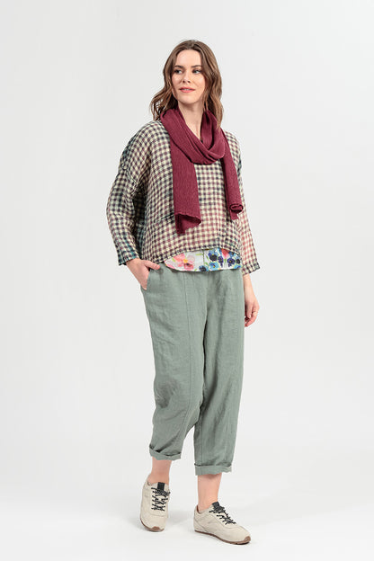 Boxy Watercolour Check Linen Blouse 6