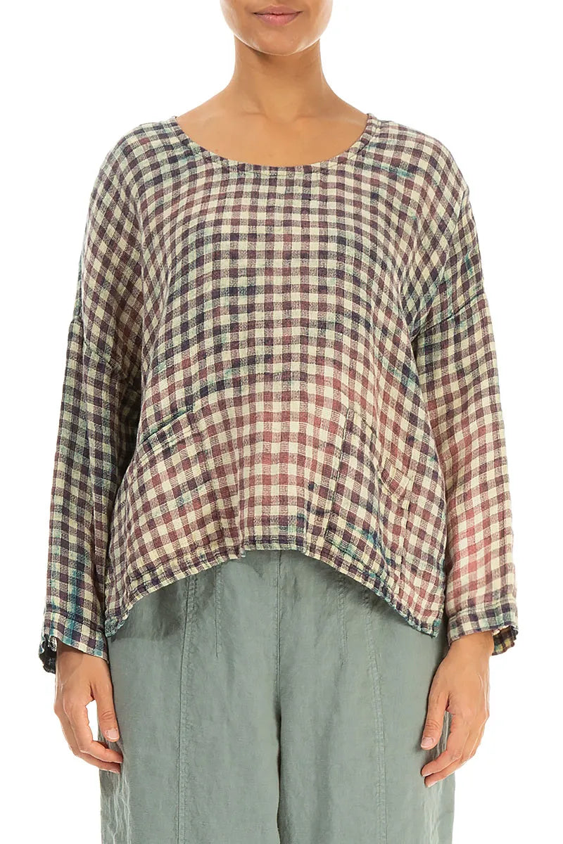 Boxy Watercolour Check Linen Blouse 1