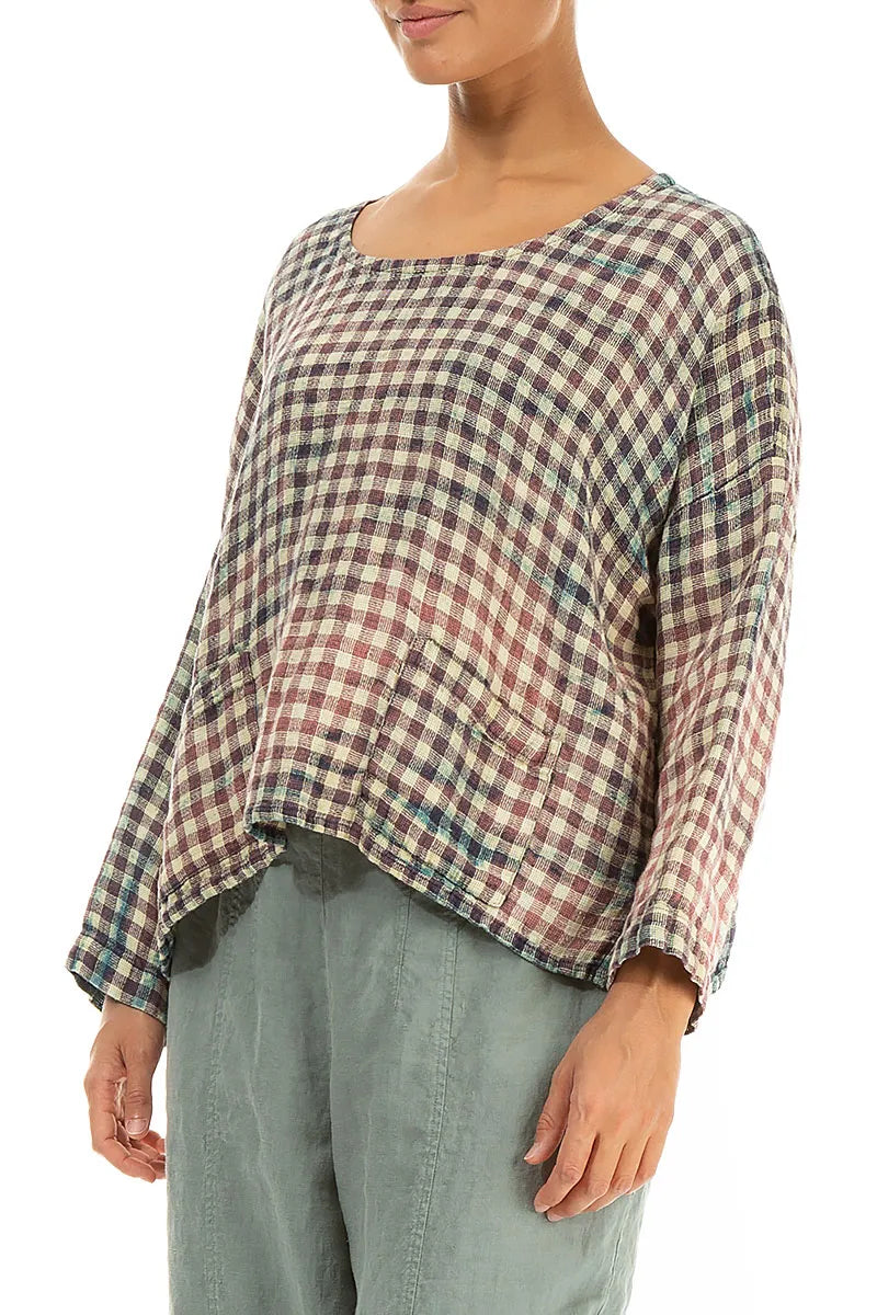 Boxy Watercolour Check Linen Blouse 3