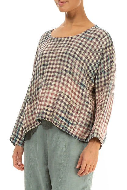 Boxy Watercolour Check Linen Blouse 3