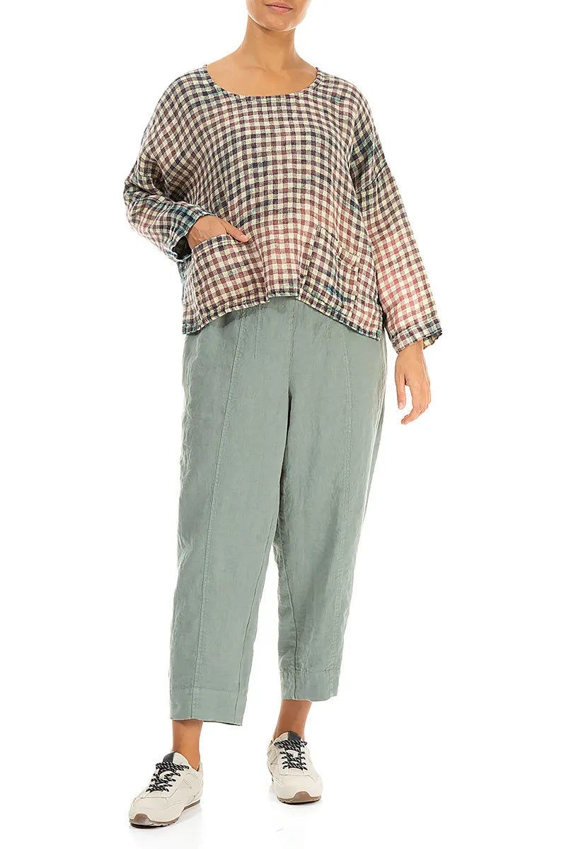 Boxy Watercolour Check Linen Blouse 4