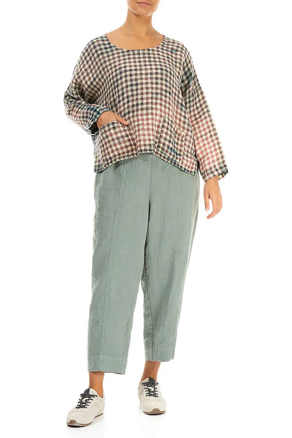 Boxy Watercolour Check Linen Blouse 4