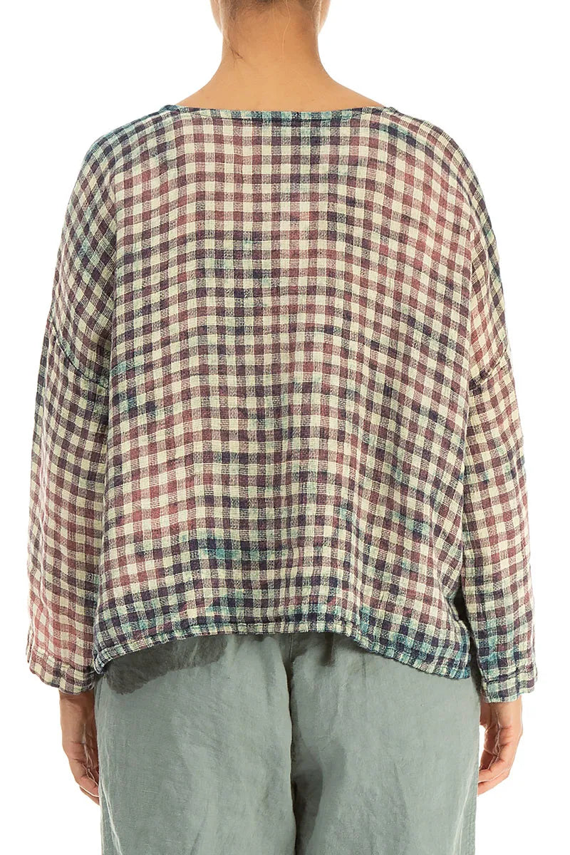 Boxy Watercolour Check Linen Blouse 2