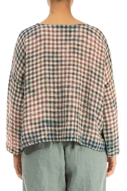 Boxy Watercolour Check Linen Blouse 2