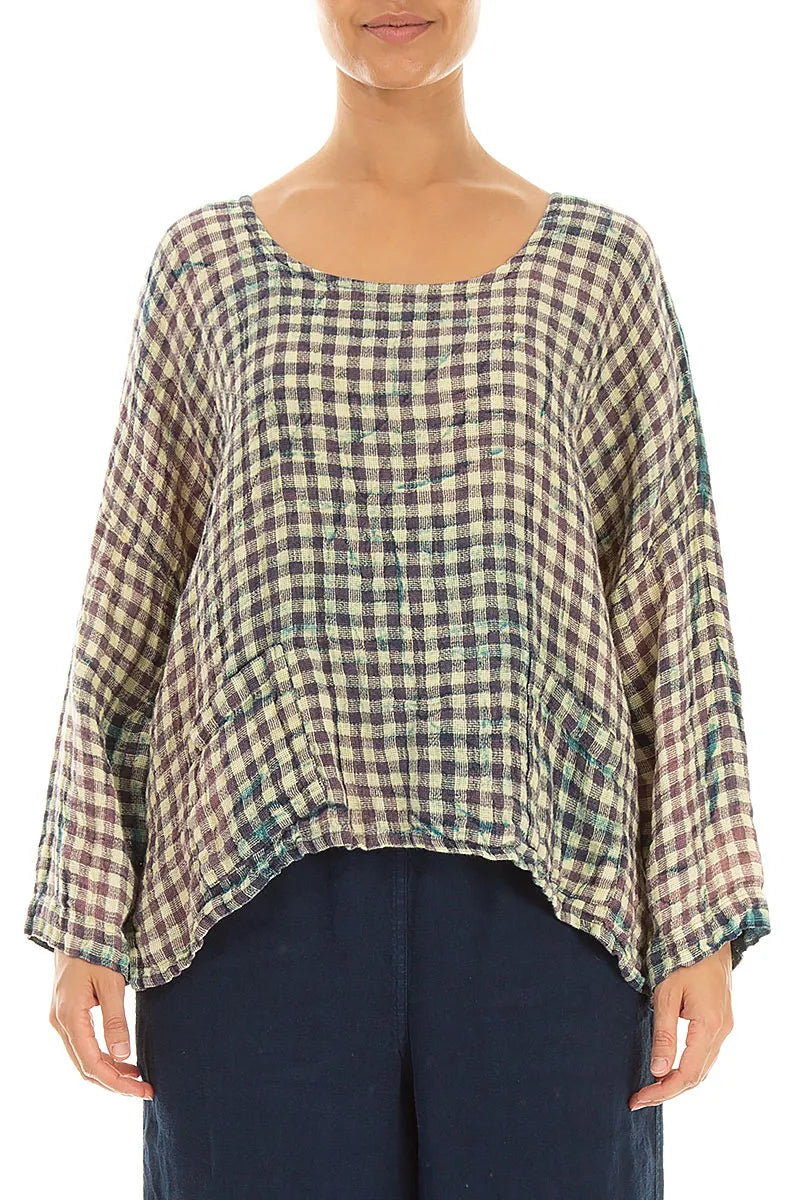 Boxy Watercolour Check Linen Blouse 1