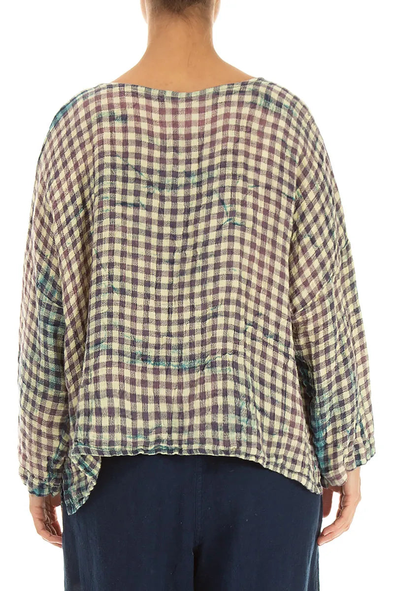 Boxy Watercolour Check Linen Blouse 2