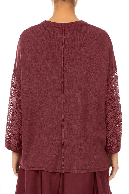 Broderie Sleeve Antique Ruby Linen Jumper 3