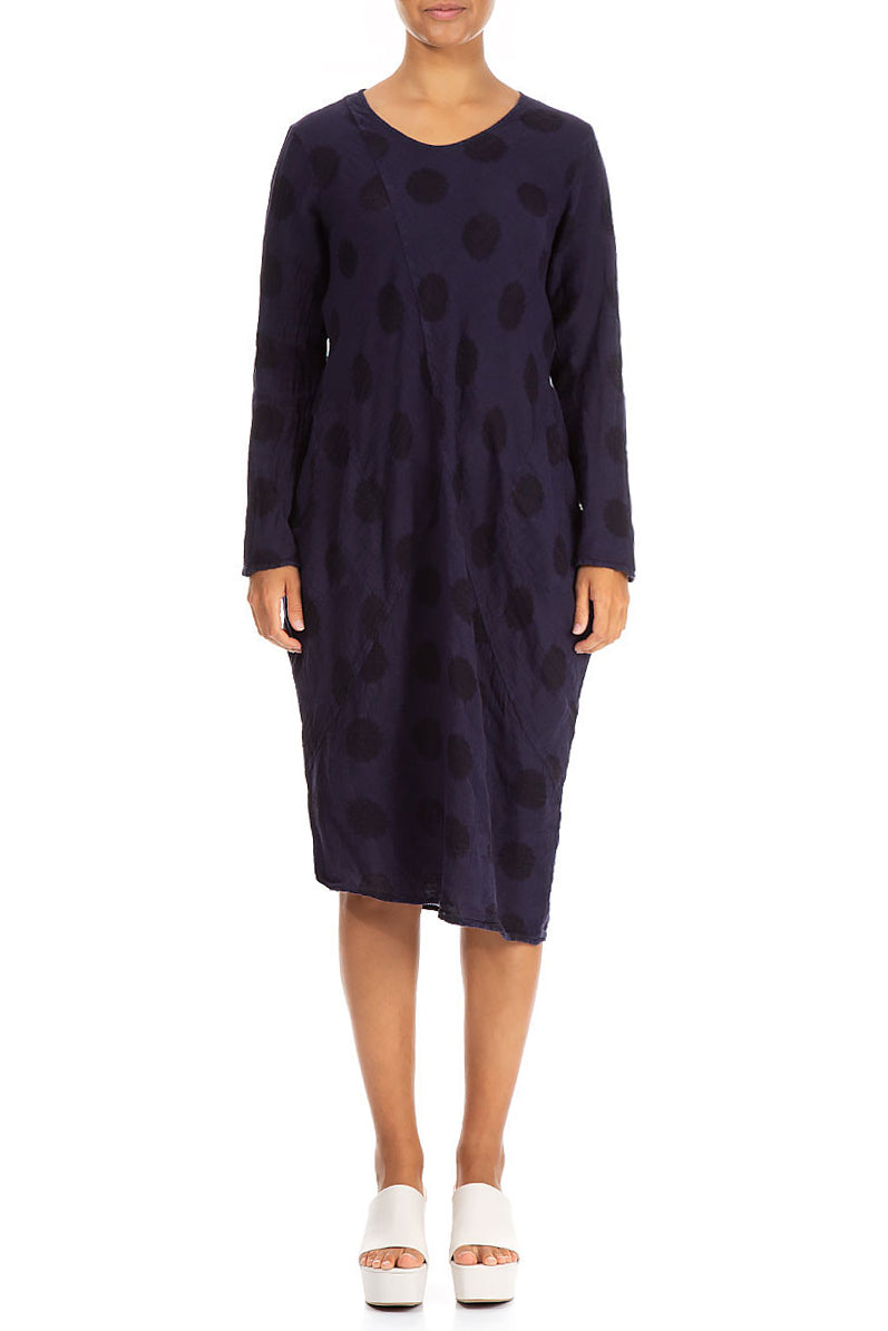 Robe mi-longue en lin violet foncé à motif bulles