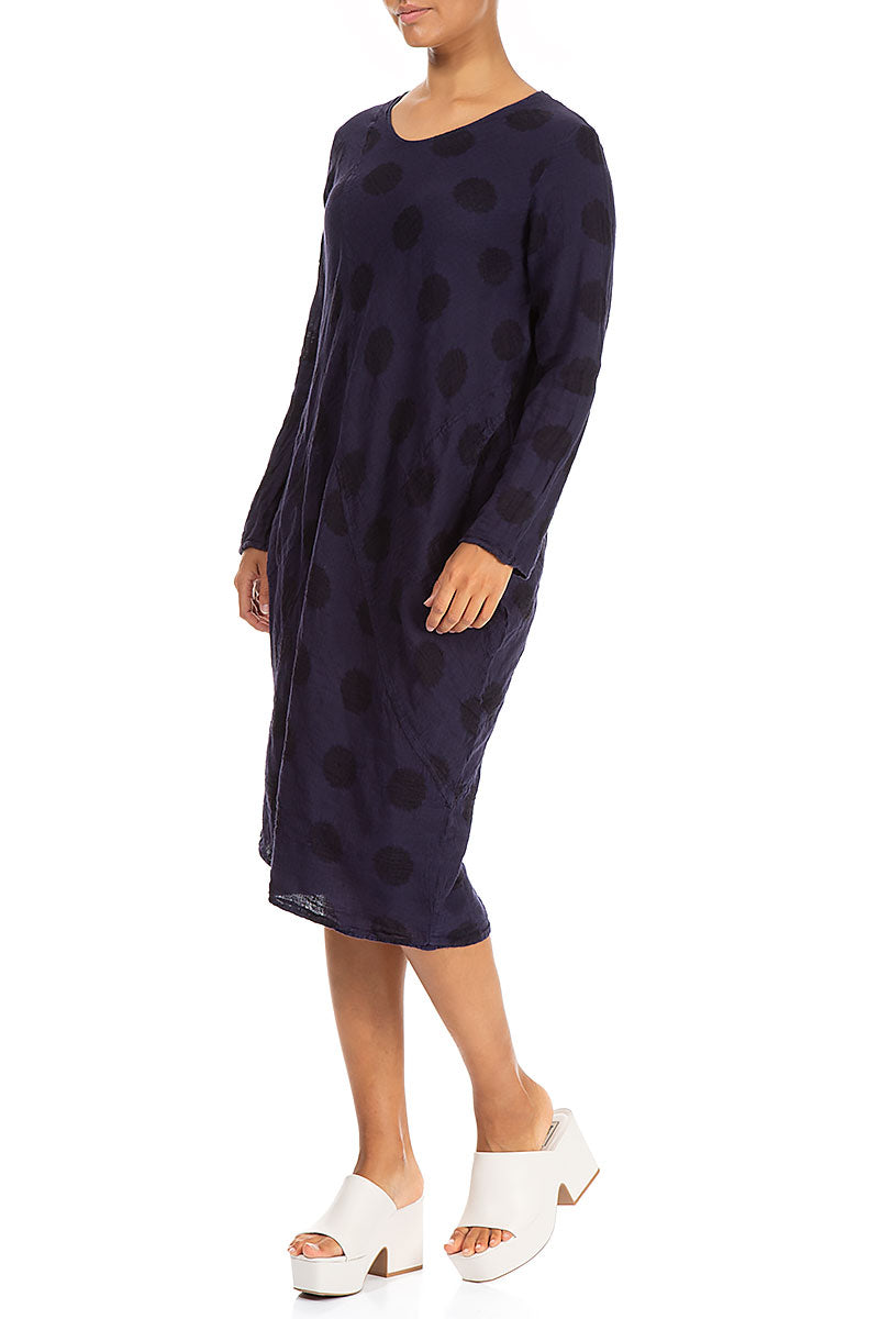 Robe mi-longue en lin violet foncé à motif bulles