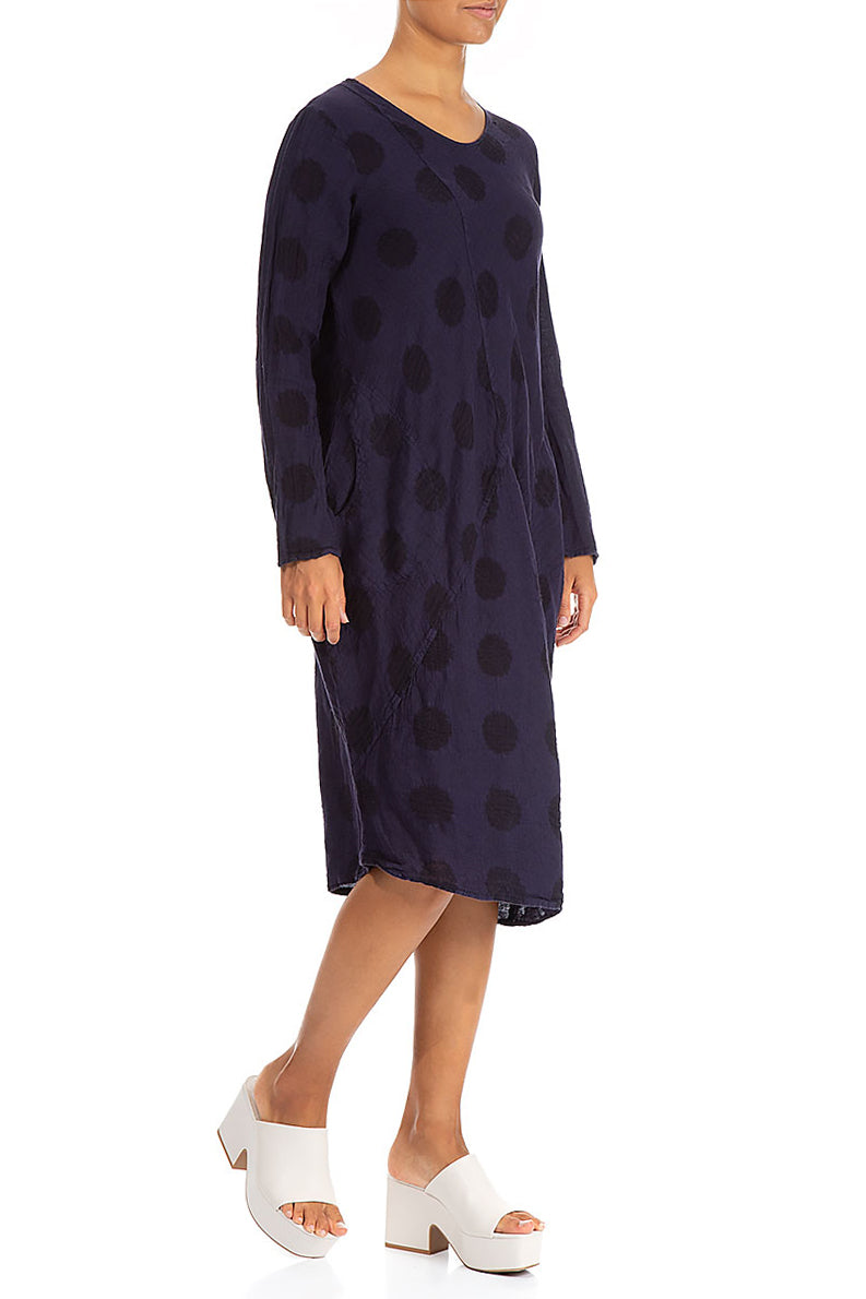 Robe mi-longue en lin violet foncé à motif bulles
