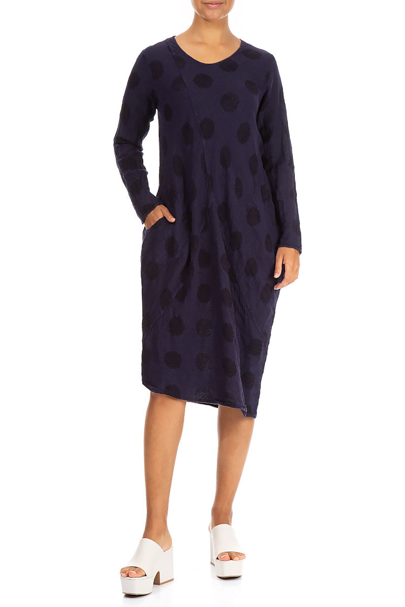Robe mi-longue en lin violet foncé à motif bulles