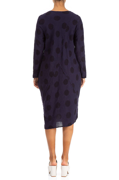 Robe mi-longue en lin violet foncé à motif bulles