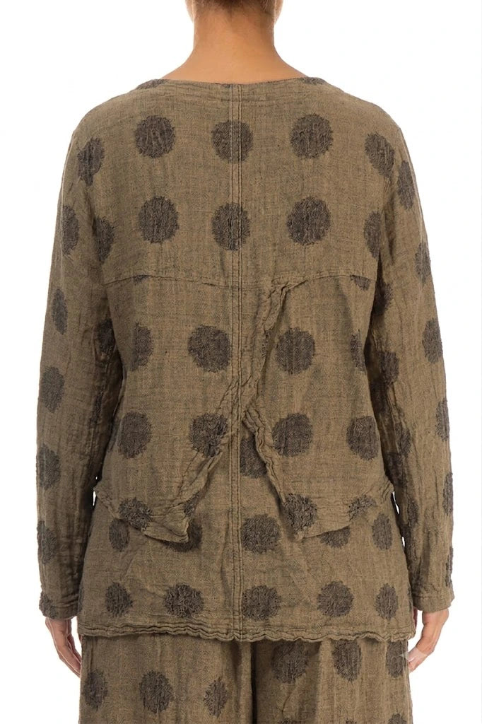 Bubble Patterned Boxy Sand Taupe Linen Jacket 2
