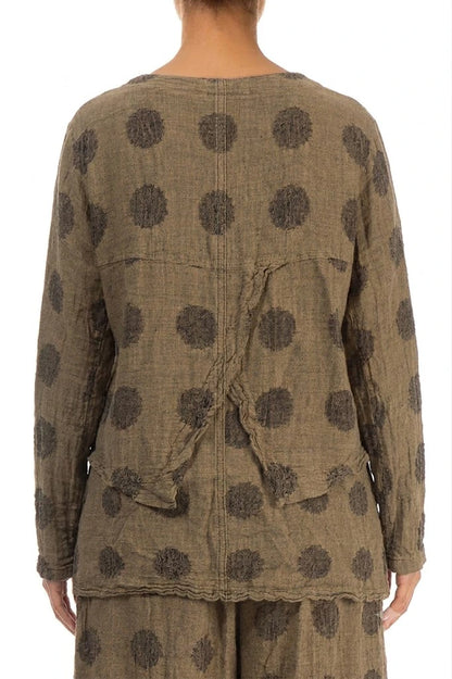 Bubble Patterned Boxy Sand Taupe Linen Jacket