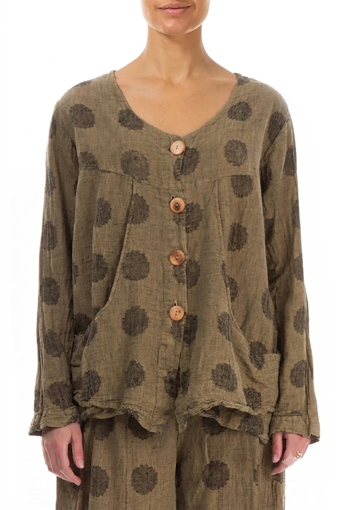 Bubble Patterned Boxy Sand Taupe Linen Jacket