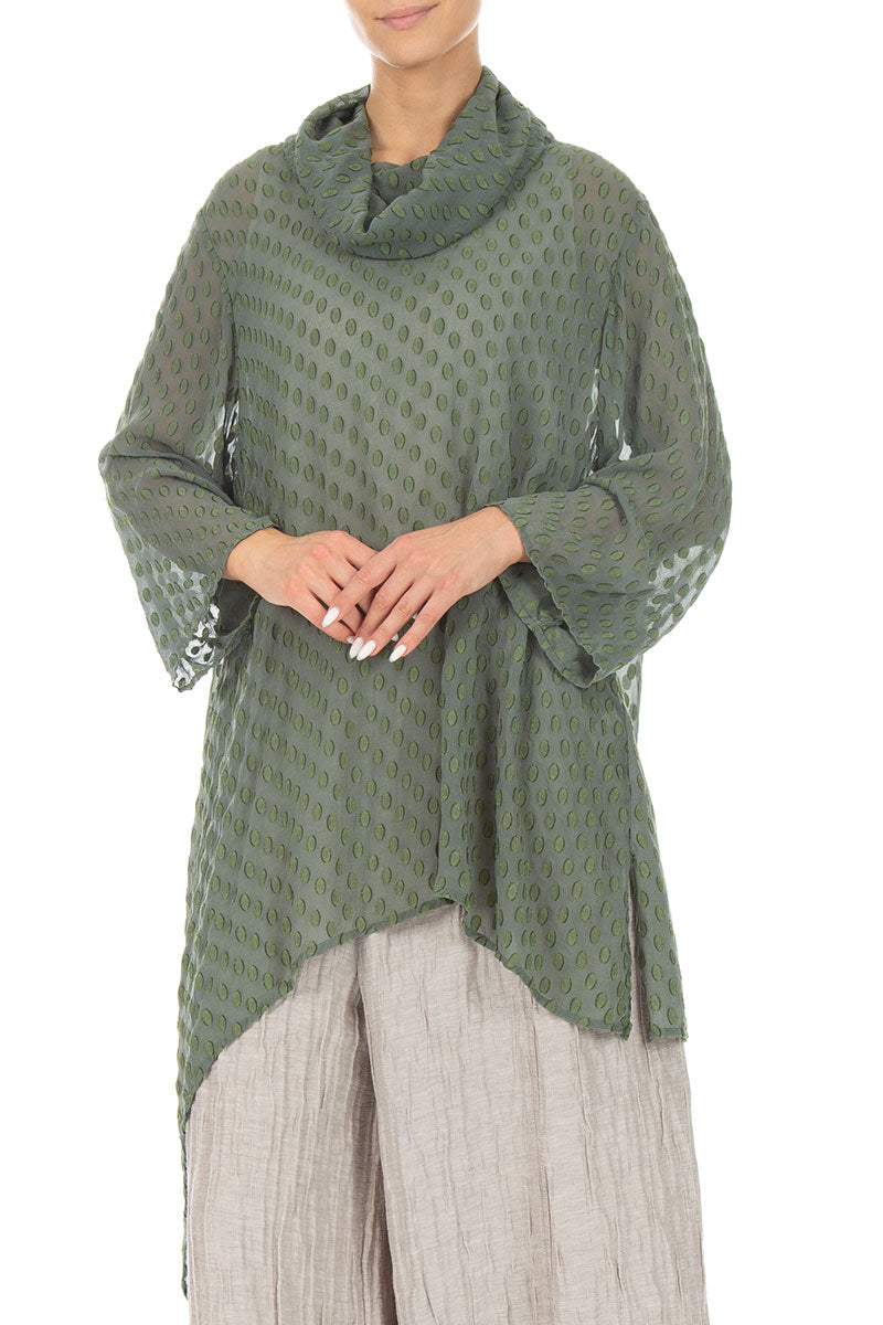 Bubbly Pattern Asymmetric Sage Silk Tunic