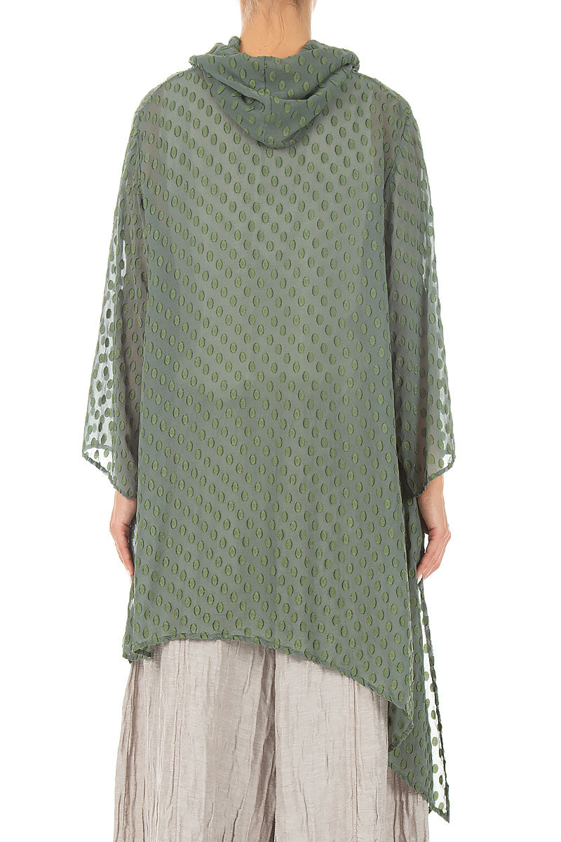 Bubbly Pattern Asymmetric Sage Silk Tunic
