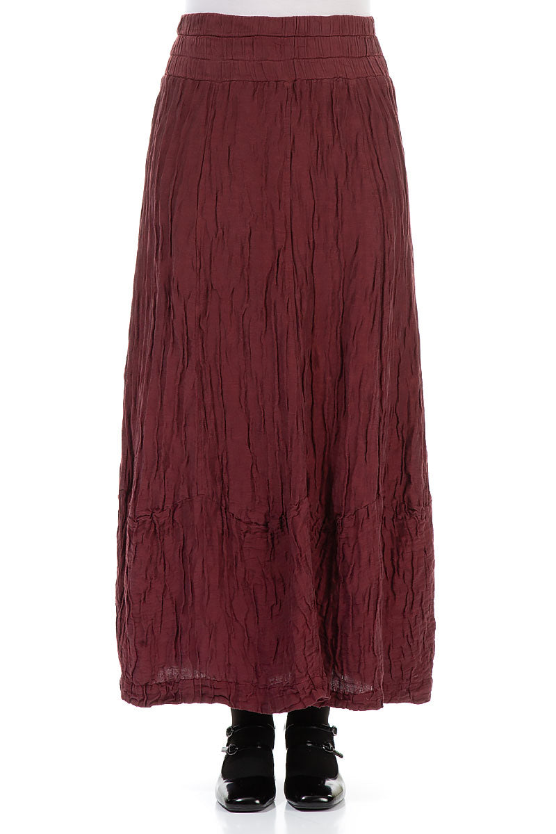 Burgundy Crinkled Silk Linen Maxi Skirt 1