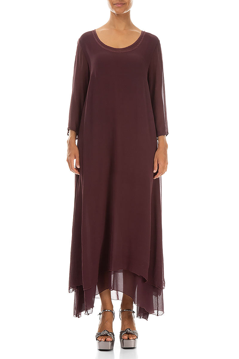Burgundy Layered Silk Maxi Dress 1