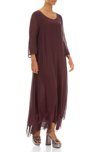 Burgundy Layered Silk Maxi Dress 3