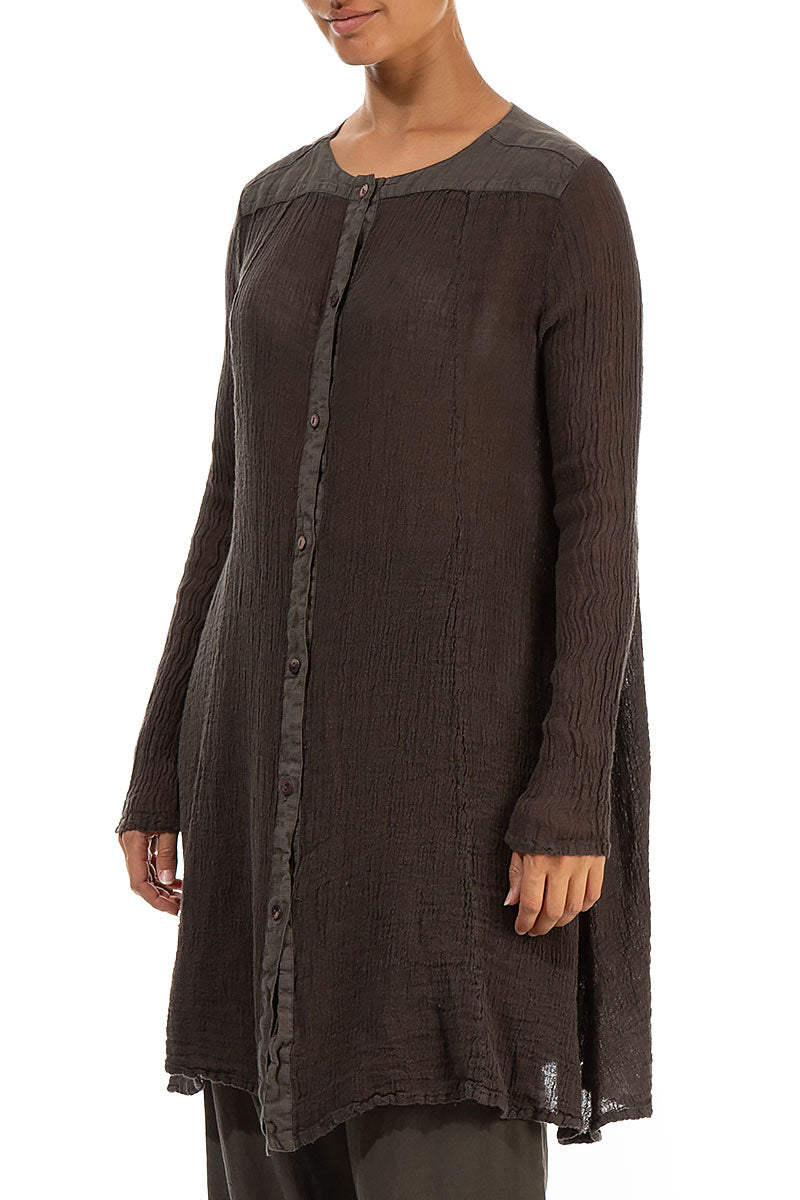 Button-Up Brown Linen Tunic 3