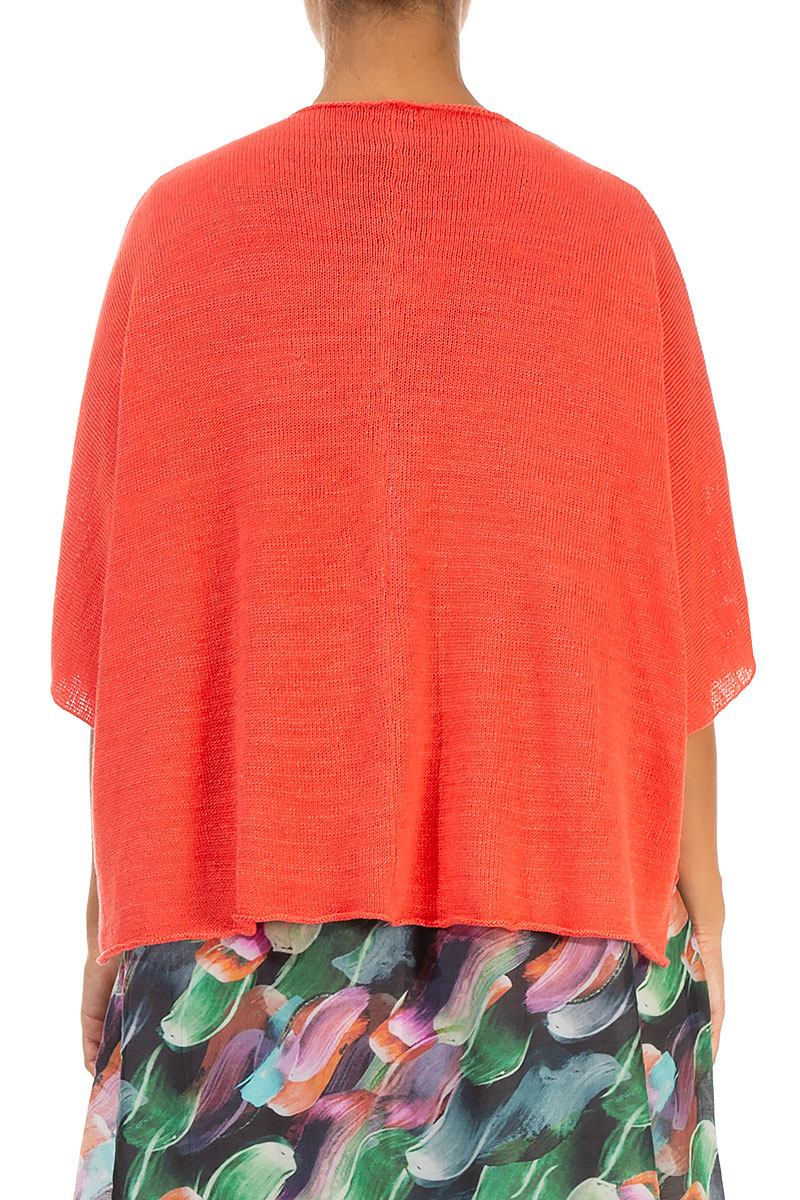 Button Band Boxy Coral Linen Cardigan 2